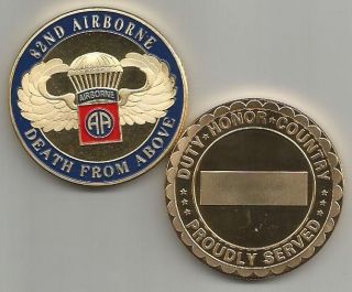 US Army 82nd Airborne DEATH FROM ABOVE Gold Plated Challenge Coin