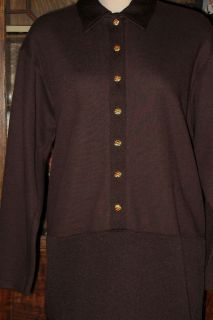 FRAZIER LAWRENCE STEINMART RIBBED KNIT BUTTON TUNIC DARK BROWN NWT L 