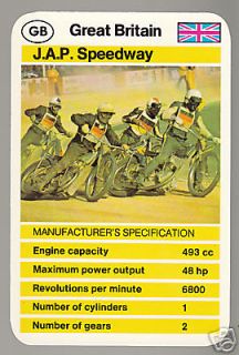 JAP Speedway 493 cc Motorcycle TOP TRUMPS CARD