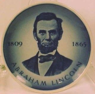 Vintage Abraham Lincoln Blue Transferware Plaque Plate President 