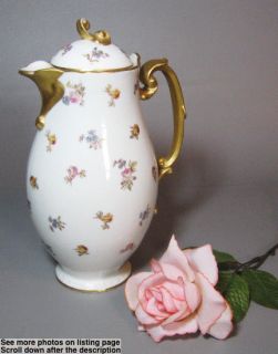 Pouyat Limoges French Chocolate Pot Chintz Style w/Gold Accents