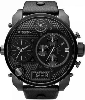 NEW Diesel DZ7193 Oversize SBA 4 Time Leather All Black Chronograph 