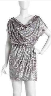 Aidan Mattox silver sequin cowl neck dress in size 0