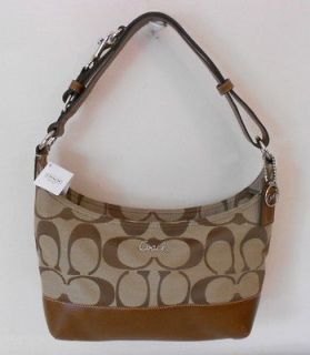   KHAKI TOBACCO SIGNATURE PIECED E/W DUFFLE HOBO BAG F17491 NWT $278