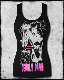 TOO FAST DEADLY DAME BLACK PINK ROCKABILLY PINUP TATTOO BOY BEATER 