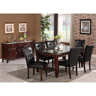   Home Decor Dining Room Furniture 7 Piece Black Table Chairs Set Marble