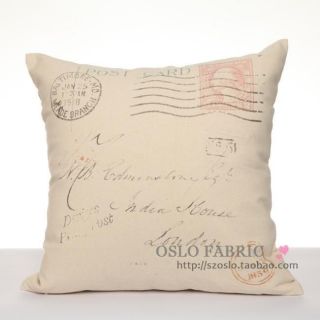   FRENCH STYLE STAMP POST CARD NATURAL LINEN CUSHION COVER PILLOW CASE