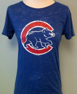 Chicago Cubs Ladies Crew Neck Burnout Royal T Shirt