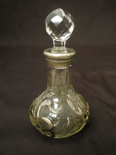 Antique Art Nouveau Glass Embossed Floral Design Perfume Bottle 