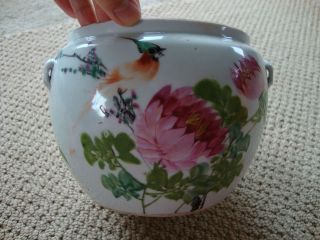 Antique Chinese porcelain bird flower vase censer incense jardiniere 