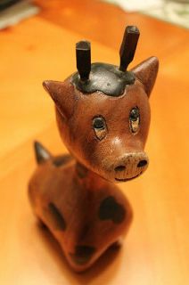 Hand Carved Made Folk Art Wood Childrens Toy Antique Vintage Giraffe 
