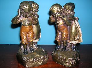   CLAD BOY GIRL CHILDREN PLAYING BOOKENDS BY GALVANO ORIGINAL PAINT