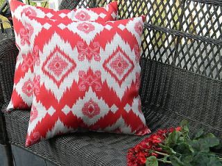 SET OF 2   CALYPSO RED AND IVORY IKAT INDOOR / OUTDOOR DECORATIVE 