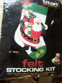 VTG 1986 Titan 15 Felt Applique Stocking kit Santa Beads jingle Bells 