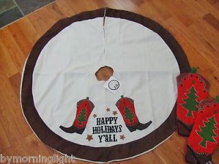 WESTERN CHRISTMAS SET Country Cowboy Tree Skirt Stockings Boots Stars 