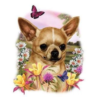 Chihuahua Dog Portrait Flowers And Butterfly Ladies Classic Fit White 