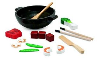 STIR FRY SLICING with WOK WOODEN PLAY FOOD SET~ Melissa & and Doug 