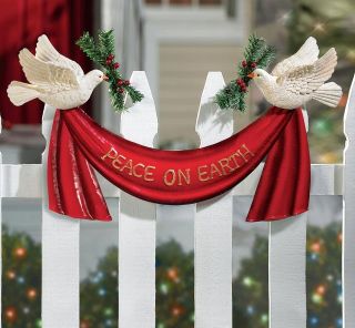 Christmas Peace Doves and Swag Outdoor Fence or Deck Decoration ~NEW~