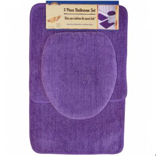 PC Purple Bathroom Set Bath Contour Rug, Lid Toilet seat Cover, Mat 