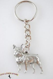 French Bulldog Dog Fine Pewter Silver Keychain Key Chain Ring