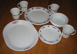 Corning Corelle Dinnerware in Quilt Heart Pattern  Plates, Bowls ,Mugs 
