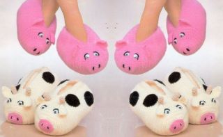   Knitting Pattern Novelty Aran Cow and Piglets Adult Slipper TO CROCHET