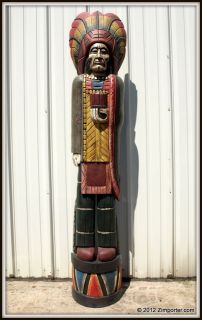   6½ Foot Solid Cigar Store Indian Holding Cigars Flaired Green Pants