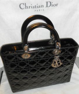 Christian Dior LADY DIOR Patent BLACK Leather CANNAGE VTG Auth. MINT