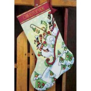 Counted Cross Stitch Kit SLEDDING SNOWMAN STOCKING; Sellers SPECIAL