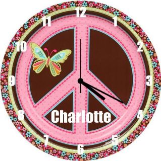 PERSONALISED PEACE PINK HIPPY VW PLASTIC WALL CLOCK