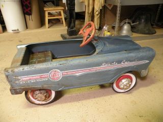 Vintage 1960s metal pedal car, sports car, ball bearing, Radio, toy