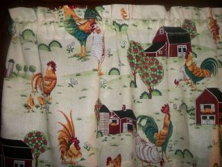 Valance Rooster Chicken Country Farm kitchen barn cotton fabric 