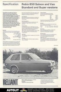 1977 Reliant Robin 850 3 Wheel Microcar Brochure