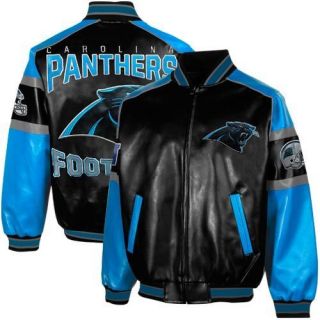 Carolina Panthers Post Game Pleather Jacket   Black/Panther Blue
