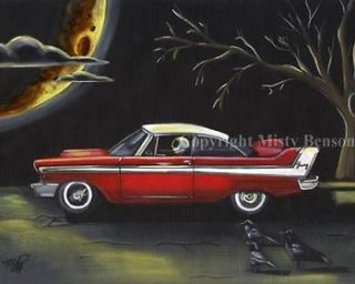 1958 plymouth fury art classic car skeleton moon crow gothic tree 