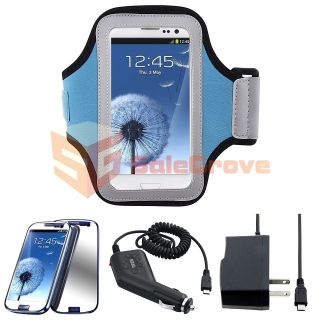 Blue GYM Armband Case+2 Charger+Mirror LCD Cover For Samsung Galaxy S 