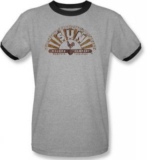 NEW Adult Sun Records Rooster Company Logo Vintage Fade Look T shirt 