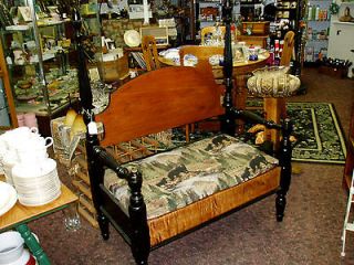  BLACK REPURPOSED 4 POSTER BED/BENCH CUSTOM MADE NEW CABIN UPHOLSTERY