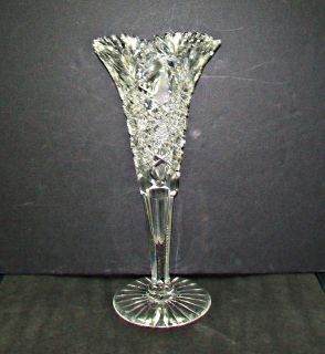 Old Antique AMERICAN BRILLIANT Cut Glass TRUMPET FLOWER VASE 13 3/4 