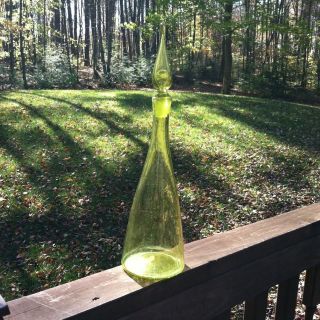Vintage BLENKO Hand Blown Glass Tall Decanter Stopper Green 17 Mid 