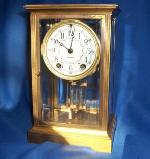 Antique Seth Thomas Brass Crystal Regulator Mantle Clock