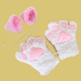 Cat Cosplay Set Party Lolita Paw Gloves & Ear Clips 3#