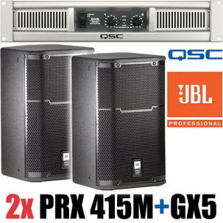 2x JBL PRX415M 15 Full Range Speaker and QSC GX5 Power Amplifier Amp