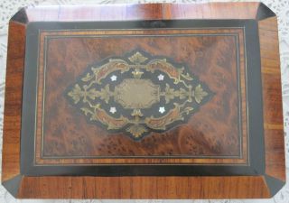 ANTIQUE FRENCH NAPOLEON 111 MARQUETRY JEWELRY BOX WITH BRASS & MOP 