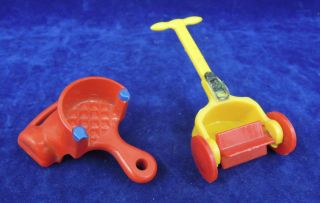   Doll House Vintage Toys Red Quadricycle Seat & Vintage Push Lawnmower