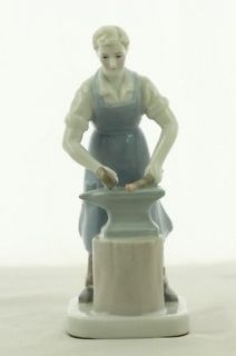Vintage Porcelain Figurine Blue Danube Blacksmith & Anvil 6 Tall