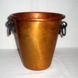 Solid Copper Wrought Iron Bucket Pail W/Ring Handles Made In Turkey