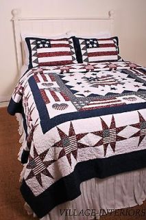   AMERICANA RED WHITE & BLUE GREAT AMERICAN FLAG KING COTTON QUILT SET