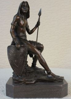 Bronze Marble Sculpture Native American Indian Warrior Figurine Statue 