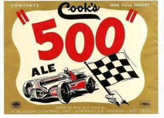 Cooks 500 Ale bottle label from Evansville, Ind. 1Qt   scarce